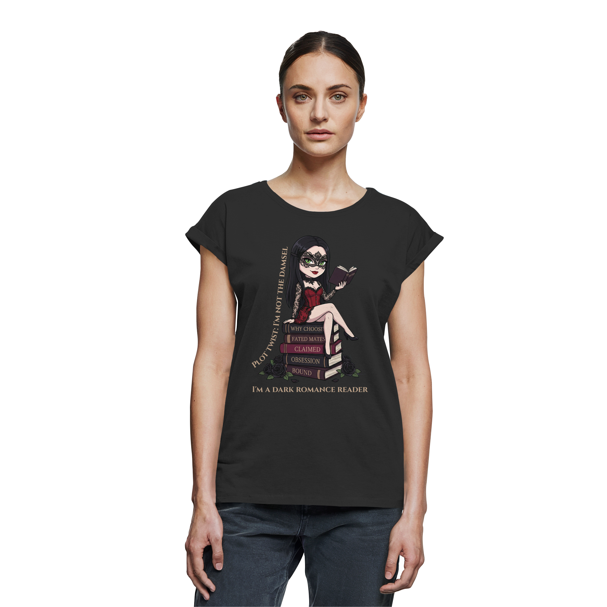 Dark Hearts Society · Dark Darlings · Katha - Extended Shoulder T-Shirt - Dark Romance Merch & Bookish Geschenke - Dark Hearts Society